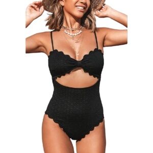 Women’s Scallop Trim Cutout One Piece Bathing Suit